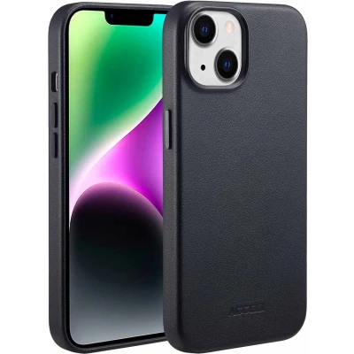 Afbeelding van Accezz Hoesje Geschikt voor iPhone 14 MagSafe Leather Backcover zwart