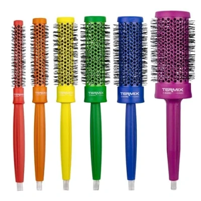 Afbeelding van Termix CRamic Pride. Professionele Ronde Thermische Keramische Haarborstels met Geioniseerde Vezels. Inclusief Pride Lederen Cosmeticatasje. Set van 6