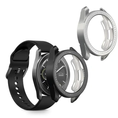 Afbeelding van kwmobile 2x smartwatch hoes geschikt voor Xiaomi Watch S3 hoesje Siliconen sporthorloge cover Activity tracker case in zwart / zilver