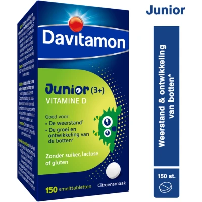 Afbeelding van Davitamon® Junior Vitamine D 150 Smelttabletten Vanaf 3 Jaar Citroensmaak