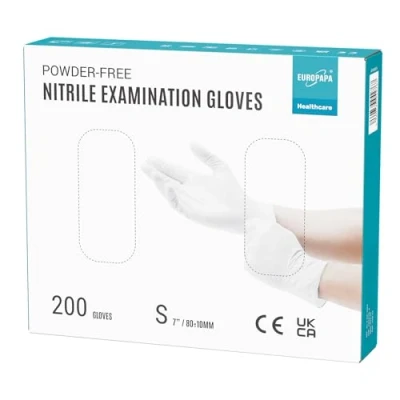 Afbeelding van EUROPAPA® 200 stuks nitril wegwerphandschoenen, poedervrij, EN455 EN374, latexvrij, maat S, M, L en XL (S, wit)