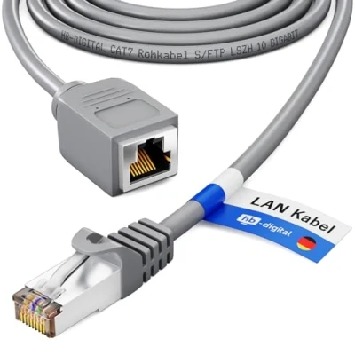 Afbeelding van HB DIGITAL LAN patchkabel Cat7 puur koper Ethernet RJ45 10 Gbps mannelijk en vrouwelijk (koppeling) ruwe kabel S/FTP PIMF grijs