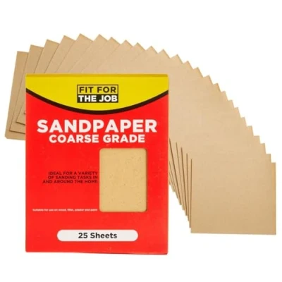 Image de Fit For The Job 25 grandes feuilles papier de verre à gros grains A4 pour poncer le bois, les meubles, métal, plâtre la rénovation maison, décoration et plus, 230mm x 280mm