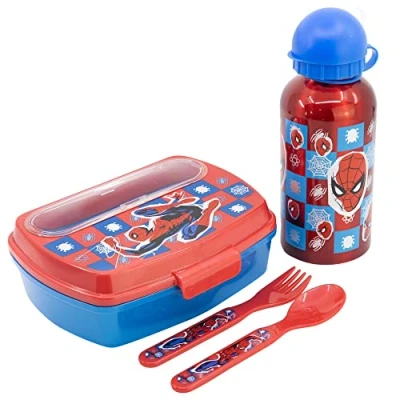 Afbeelding van Stor Set Urban VUELTA AL COLE 4 stuks (ALUMINIO BOTELLA 400 ML Y SANDWICHERA CON CUBIERTOS) SPIDERMAN MIDNIGHT FLYER