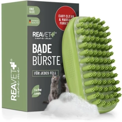 Afbeelding van ReaVET Badborstel met rubberen beugel voor honden, katten, kort en lang haar, massage effect, verwijdert dode haren, stof vuil, badschil het masseren van de