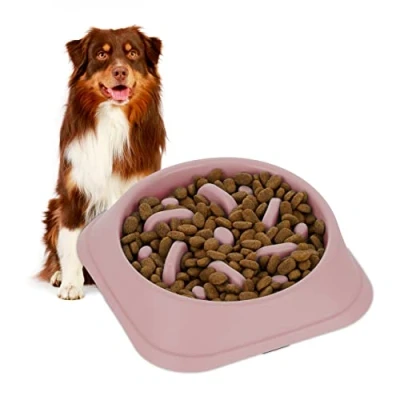 Afbeelding van Relaxdays anti schrokbak hond 500 ml voerbak tegen schrokken slowfeeder bak roze
