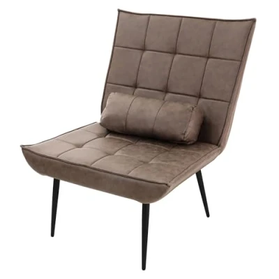 Afbeelding van Relax fauteuil bruin met nekrol PU lederen bekleding metalen poten ML design
