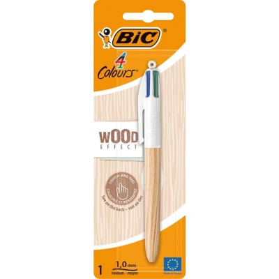 Afbeelding van Bic 4 Colours Wood Style Balpen, Medium, Op Blister Balpen