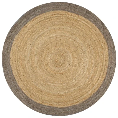 Afbeelding van Vloerkleed handgemaakt met grijze rand 150 cm jute