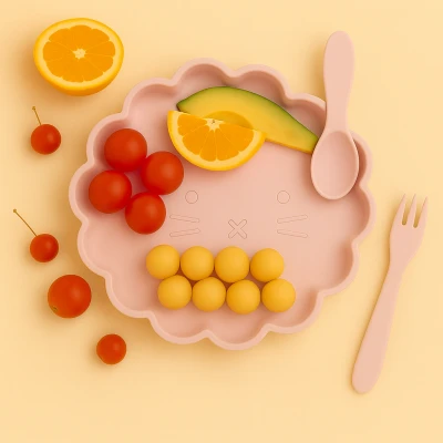Afbeelding van Dutsi Welpje Serie Siliconen Babybord met Leeuwen Ontwerp 18 cm Zachtroze