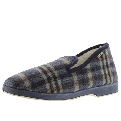 Afbeelding van Victoria Wamba Pantoffels, comfortabel, geruit en binnenkant, schapenvacht bijpassende zool 202061 voor heren, marineblauw