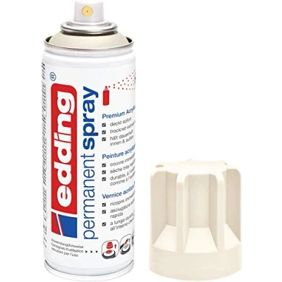 Afbeelding van edding 5200 spray permanent blanc crème mat 200 ml peinture acrylique pour peindre ou décorer verre, métal, bois, céramique, plastique, toile en aérosol