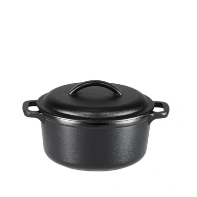 Afbeelding van Amazon Basics Gietijzeren stoofpan, rond, met twee handgrepen, 1,89 liter, zwart