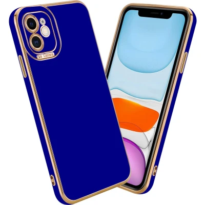 Afbeelding van Cadorabo Hoesje geschikt voor Apple iPhone 11 in Glossy Blauw Rose Goud Beschermhoes van flexibel TPU silicone Case Cover en met camerabescherming
