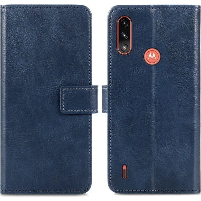 Afbeelding van iMoshion Hoesje Geschikt voor Motorola Moto E7i Power Met Pasjeshouder Luxe Bookcase Donkerblauw