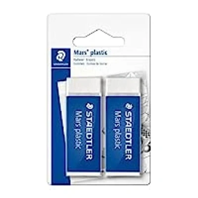 Afbeelding van STAEDTLER 526 50 BK2D gum Mars plastic ftalaat en latexvrij, 2 stuks op blisterkaart, wit