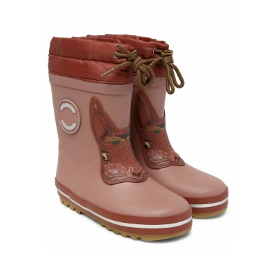 Afbeelding van Mikk line Thermische rubberlaarzen voor kinderen Winterlaarzen met veters Gevoerde Rubberen laarzen reflecterende details regenlaarzen kinderen, Henna