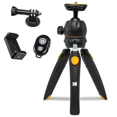 Afbeelding van KODAK PhotoGear Mini verstelbaar statief met afstandsbediening, 360 kogelkop, compact tafelstatief van 22,9 cm, selfiestick 27,9 5 voudige poten, rubberen adapters voor