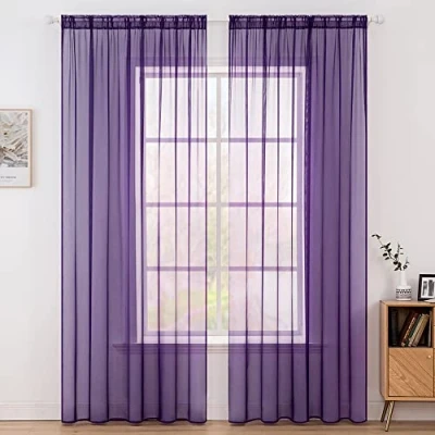 Afbeelding van MIULEE Set van 2 gladde, elegante vitrage voor slaapkamer, woonkamer, lichtpaars, 139,7 x 243,8 cm (B L), met roedehouder