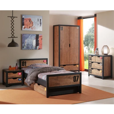 Afbeelding van LUCEVI Alex bed + Lattenbodem Rolbed Nachtkastje 2 Deurs Kleerkast Commode 3 laden Bruin 90x200 cm