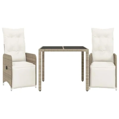 Afbeelding van 3 delige Bistroset met kussens poly rattan bruin