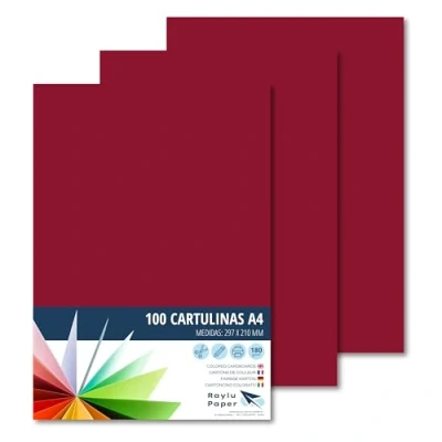 Afbeelding van Raylu Paper® 100 stuks granaat A4 gekleurde kaarten 180 g 210 x 297 mm ideaal voor binden, kantoorwerk, tekenen, knutselen geschikt schoolgebruik (granaat)