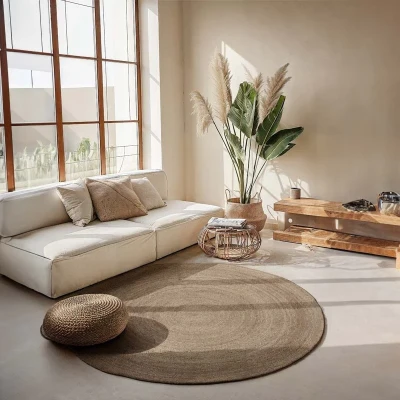 Afbeelding van Rond Jute Vloerkleed Geweven Bruin 123vloerkleed.nl is de online webshop voor vloerkleden en woonaccessoires.
