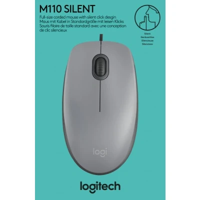 Afbeelding van Logitech Mouse M110, Stil, USB, grijs optisch, 1000 dpi, 3 knoppen, retail