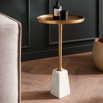 Afbeelding van Sky Style Alice Ronde Bijzettafel Goud / Marmer