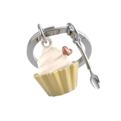 Afbeelding van METALMORPHOSE vanille cupcake sleutelhanger cadeau voor heren, dames, goud, eenheidsmaat, Goud