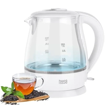 Afbeelding van Teesa TSA1030 Draadloze elektrische waterkoker, 1,0 liter, wit/glas
