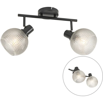 Afbeelding van QAZQA chico Design Wand en Plafondspot Spotje Opbouwspot 2 lichts L 50.5 cm Zwart Woonkamer Slaapkamer Keuken