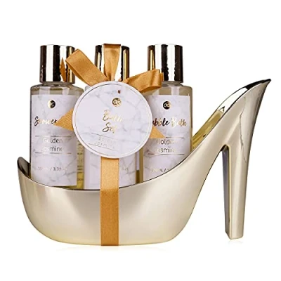 Afbeelding van Verjaardag Cadeau Vrouw Verwenpakket in Gouden Pump Golden Jasmijn Geschenkset voor haar, vrouw, vriendin, moeder, zus, oma, mama
