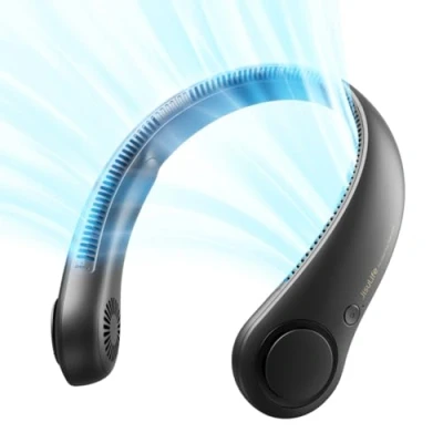Afbeelding van JISULIFE Draagbare nekventilator, handsfree, bladloos, 4000 mAh, werkt op batterijen, zonder bladen, oplaadbaar, hoofdtelefoondesign, 3 snelheden, cadeau voor mannen en vrouwen, zwart