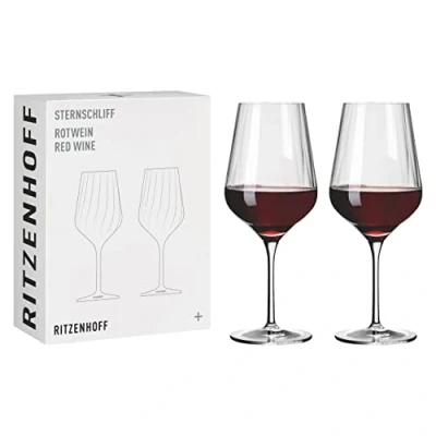 Afbeelding van rode wijnglazen set 500 ml serie sterslijping nr. 2 stuks met reliëflijn Made in Germany