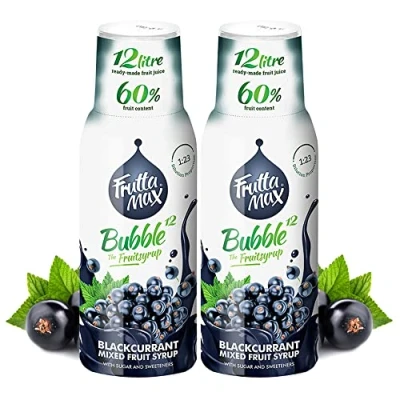 Image de 2 x FruttaMax Concentré de sirop fruits Moins sucre avec 60% convient pour machine à soda (2 500 ml) Cassis)