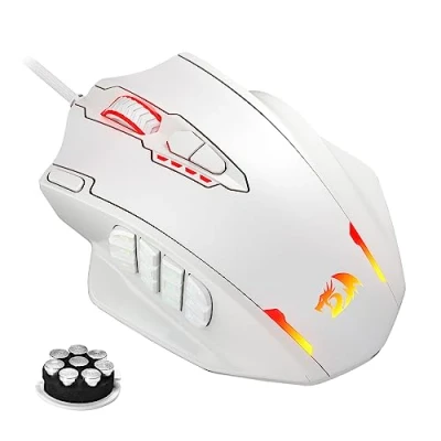 Afbeelding van Redragon M908 Impact RGB LED MMO Mouse met zijknoppen, bekabelde optische gamingmuis 12.400 dpi, hoge precisie, 20 programmeerbare toetsen, wit