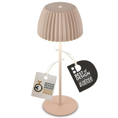 Afbeelding van BRILONER Riffle Oplaadbare Tafellamp snoerloze lamp met touch dimbaar voor binnen en buiten german design award winner 2025 beige Ø14,5 x 36,5 cm