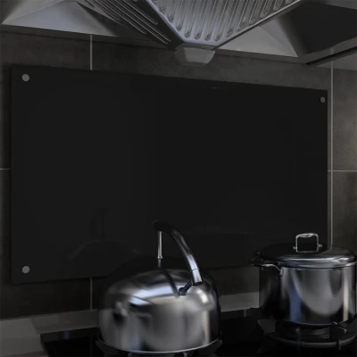 Afbeelding van Spatscherm keuken 90x50 cm gehard glas zwart