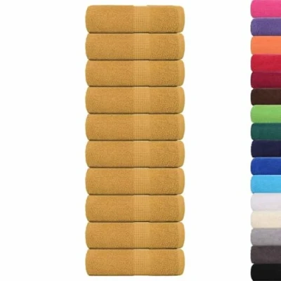 Afbeelding van vidaXL Gastendoekjes 10 st 30x50 cm 360 g/m² 100% katoen goudkleurig