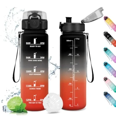 Afbeelding van motiverende waterfles, 500 ml, fles met filter, lekvrije kinderfles, sportfles tijdweergave, voor sport, camping, yoga