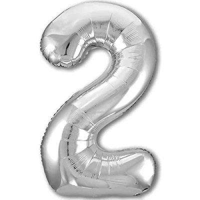 Afbeelding van Jonami Ballon voor de 2e verjaardag, Cijfer 2, metallic zilver, XXL, reuze, 100 cm, verjaardagsdecoratie Lucht of helium