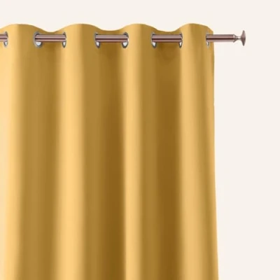 Afbeelding van ROOM99 Aura Verduisteringsgordijn met zilverkleurige ogen, 140 x 250 cm (b h), schuifgordijn, moderne decoratie voor woonkamer, slaapkamer, mosterd