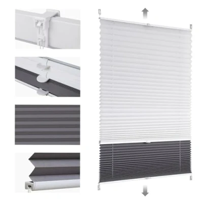 Image de Sekey store plissé double occultant jour et nuit sans perçage Protection contre la lumière Klemmfix 75 x 100 cm Blanc gris