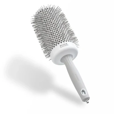Image de Olivia Garden Expert Blowout Speed Blanc &amp; Gris 65 Brosse ronde en céramique avec un barrilet extra long pour des brushings 25% plus rapides