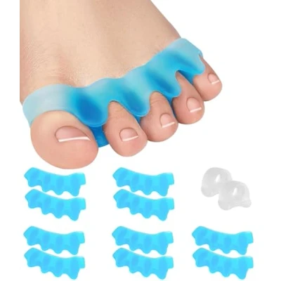 Afbeelding van Set van 6 siliconen teenverdelers voor hallux valgus correct, teenspreider pedicure, universele maat dames en heren, blauw