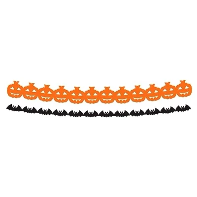 Afbeelding van Folat Papieren Slinger Halloween BoOo! Pompoen Vleermuizen Crêpepapier 2 x meter Decoratie Versiering