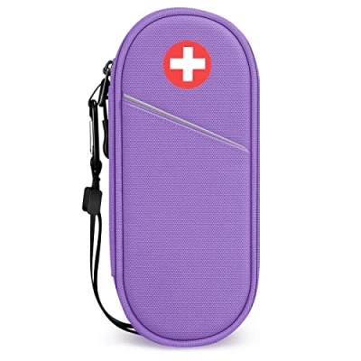 Afbeelding van SITHON Lege medicijntas draagbare geïsoleerde medicijnorganizer voor 2 epiPen, Auvi Q, neusspray, Meds, allergie, astma, inhaleren buitenreizen, paars