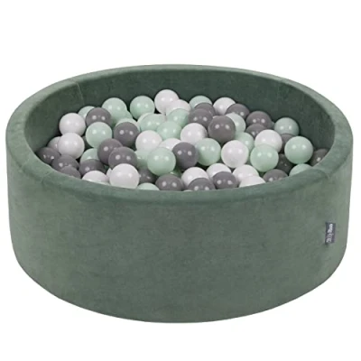 Afbeelding van KiddyMoon 90 x 30 cm/200 ballen ∅ 7 cm rond ballenbad voor baby&#039;s, gemaakt in de EU, bosgroen: wit/grijs/mint