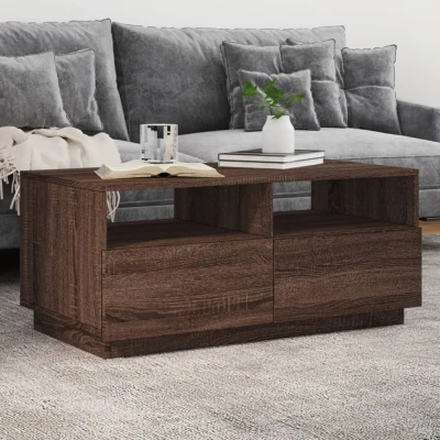 Afbeelding van Salontafel met LED verlichting 90x49x40 cm bruineikenkleurig
